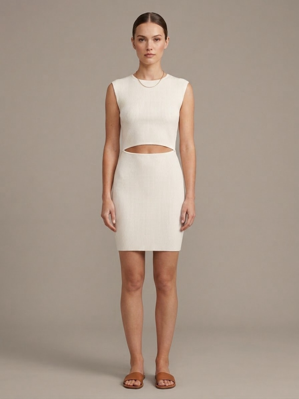 Wilfred Aritzia STAINED Knit Mini Dress Fine Rib Sleeveless Midriff Waist Cutout